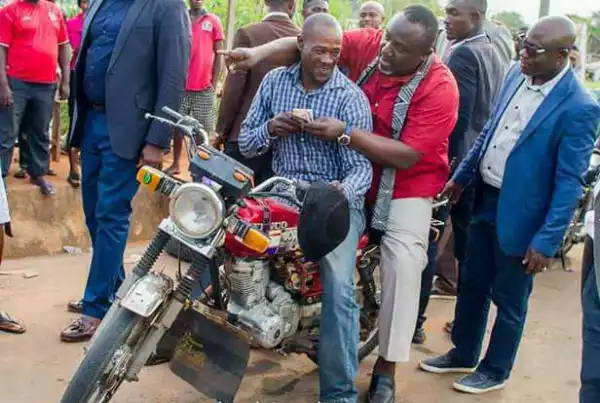 Governor Rochas Okorocha Spotted On A Motorcycle In Owerri.... Photo